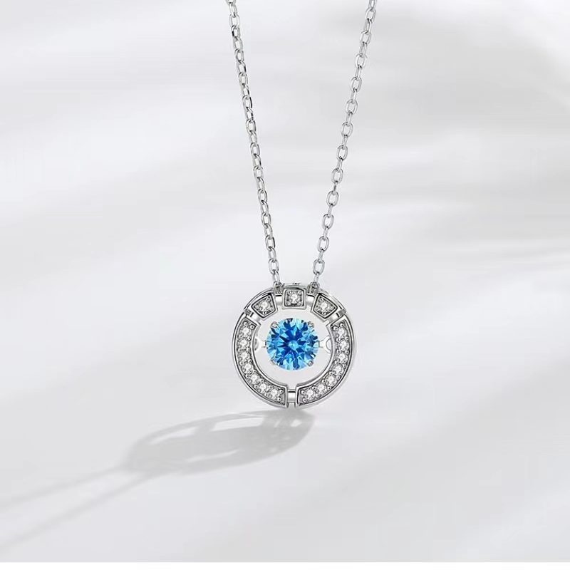 Dynamic zircon blue pendant necklace, beating heart, romantic engagement